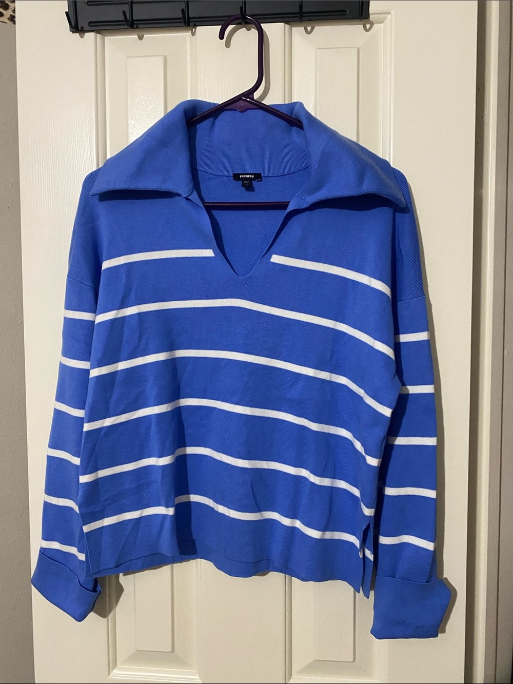 EXPRESS Striped Sweater Blue & White Small